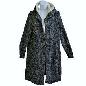 Torrid Cardigan Dark Grey Marled Longline Faux Sherpa Hood Toggle Pockets  2
